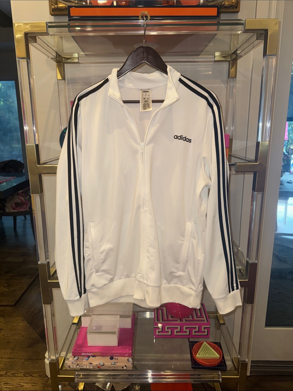 adidas White Track Jacket with Black Shoulder Stripes